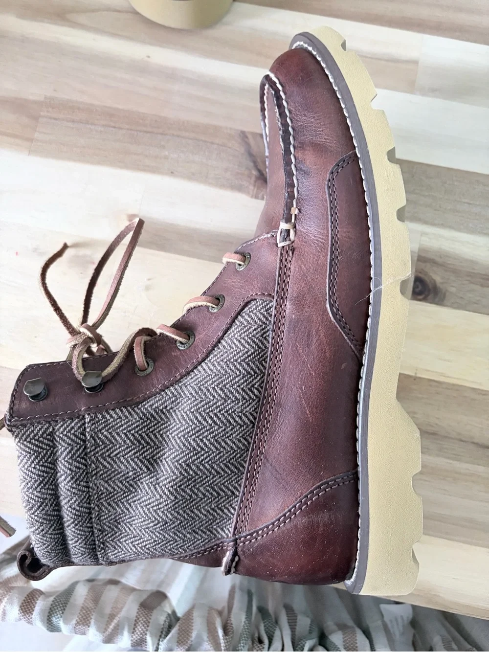Sperry Top-Sider Men’s Leather & Herringbone Tweed Moc-Toe Boot Size 8